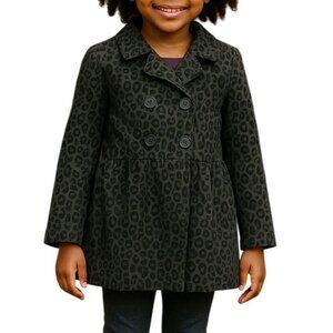 Cherokee Girls Size Medium Peacoat Leopard Print Double-Breasted Lined Interior